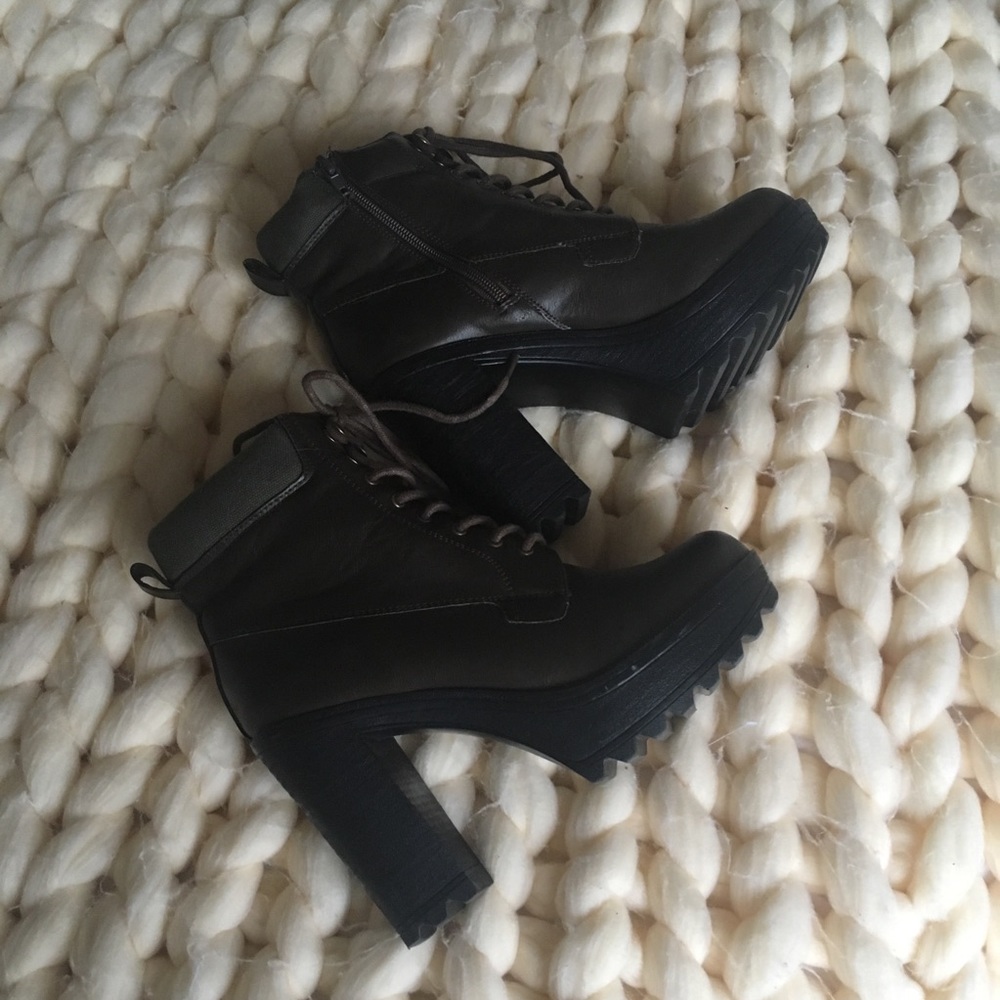 SOLD Brown taupe lace up heeled booties